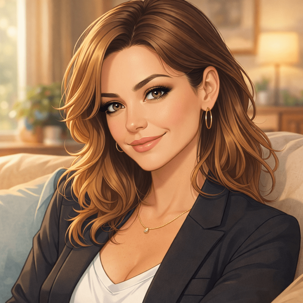 Relaxed setting, animated style, lighter hair